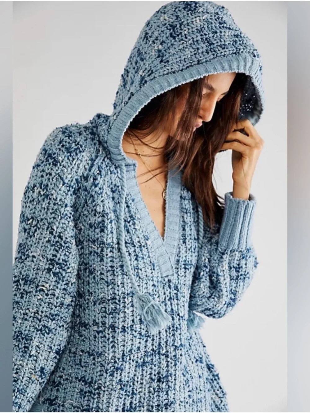 Free People Never Leaving Hoodie Sweater Slouchy in Blue